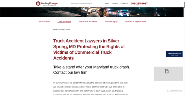 Security scan screenshot of https://www.goldbergfinnegan.com/truck-accidents/