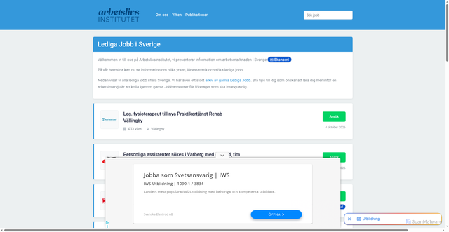 Security scan screenshot of https://arbetslivsinstitutet.se