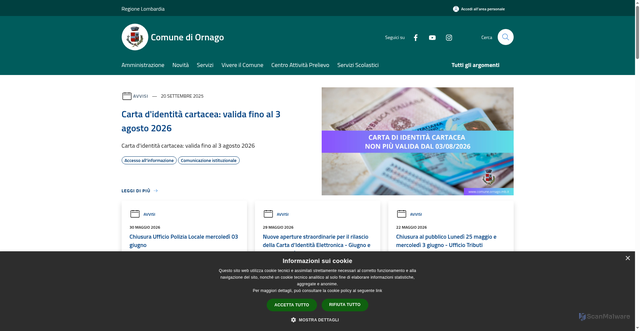 Security scan screenshot of https://www.comune.ornago.mb.it