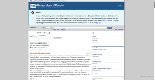 Security scan screenshot of https://www.ncbi.nlm.nih.gov/books/NBK559192/