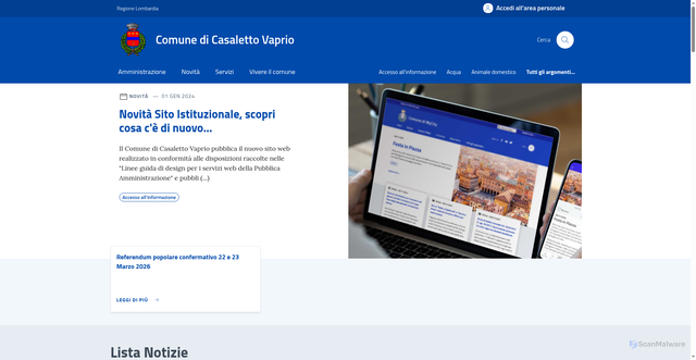 Security scan screenshot of https://www.comune.casalettovaprio.cr.it/