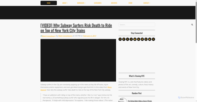 Security scan screenshot of https://viewing.nyc/video-why-subway-surfers-risk-death-to-ride-on-top-of-new-york-city-trains/