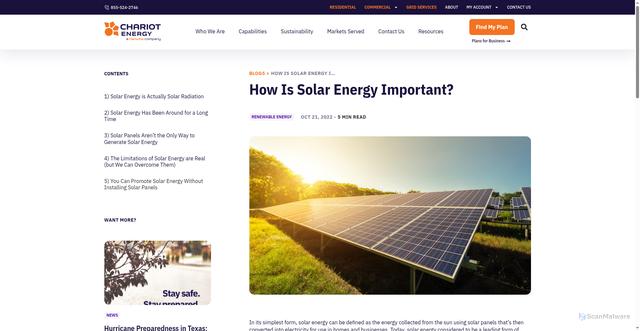 Security scan screenshot of https://chariotenergy.com/blog/what-is-solar-energy/