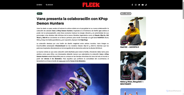 Security scan screenshot of https://fleek.25gramos.com/vans-presenta-la-colaboracion-con-kpop-demon-hunters/