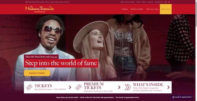 Security scan screenshot of https://www.madametussauds.com/nashville/