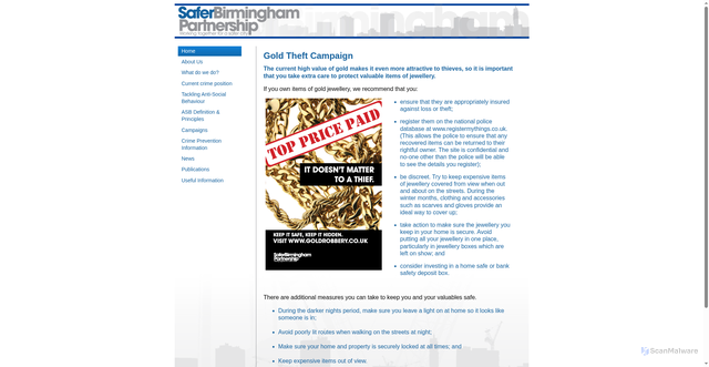 Security scan screenshot of http://www.saferbirmingham.org.uk