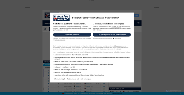 Security scan screenshot of https://www.transfermarkt.it/vergleich/vereineBegegnungen/statistik/410_252