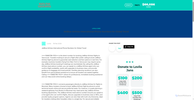 Security scan screenshot of https://100s-for-thousands-25.raiselysite.com/lovila-jans/posts/jetblue-airlines-international-phone-numbers-for-global-travel