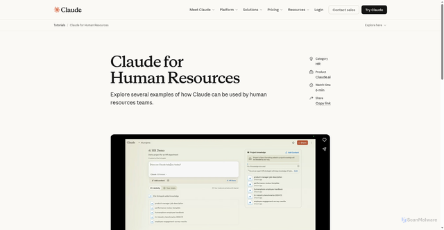 Security scan screenshot of https://claude.com/resources/tutorials/claude-for-human-resources