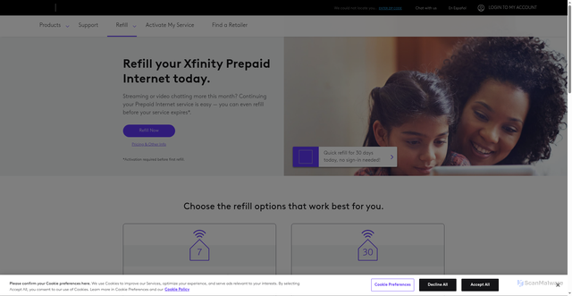 Security scan screenshot of https://www.xfinityprepaid.com/refill