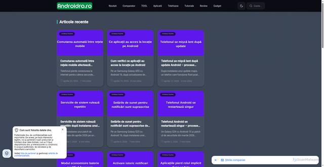 Security scan screenshot of https://androidro.ro