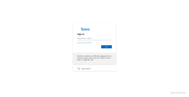 Security scan screenshot of https://sysco.service-now.com