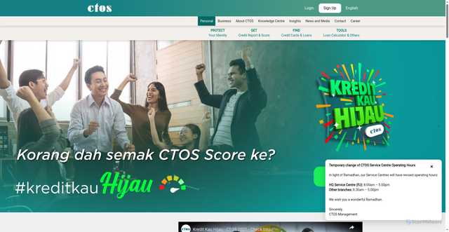 Security scan screenshot of https://ctoscredit.com.my