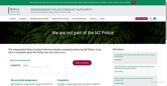 Security scan screenshot of http://www.ipca.govt.nz/