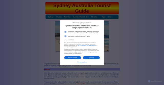 Security scan screenshot of https://sydney-australia.biz/beaches/bondibeach.php