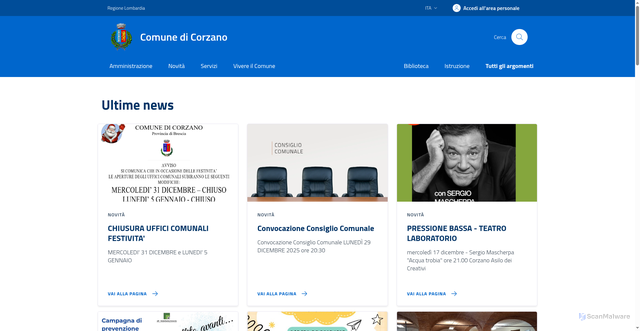 Security scan screenshot of https://www.comune.corzano.bs.it/