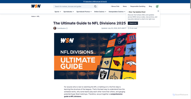 Security scan screenshot of https://www.wsn.com/nfl/structure-conferences-divisions-teams/