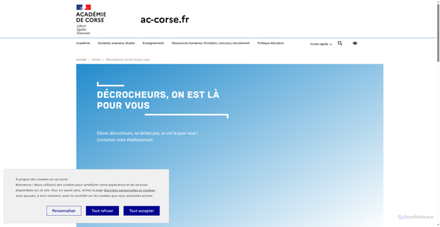 Security scan screenshot of https://www.ac-corse.fr/decrocheurs-est-la-pour-vous-122033