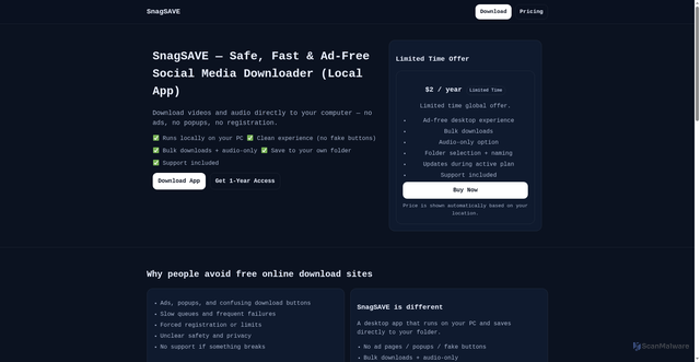 Security scan screenshot of http://snagsave.com/