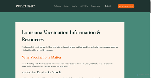 Security scan screenshot of https://www.nesthealth.com/vaccination-information