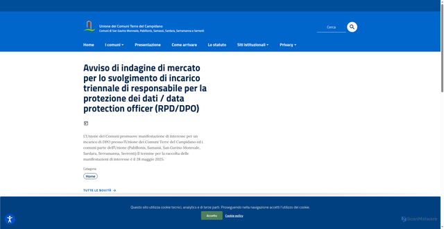 Security scan screenshot of http://www.unionecomuniterredelcampidano.it/