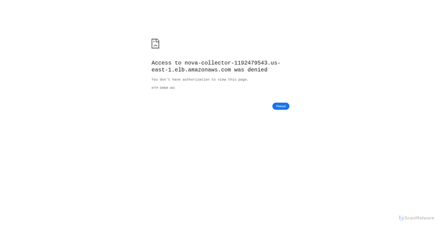Security scan screenshot of https://nova-collector-1192479543.us-east-1.elb.amazonaws.com