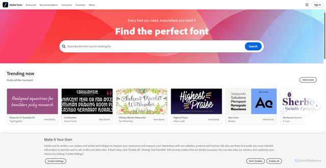Security scan screenshot of https://p.typekit.net/