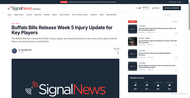 Security scan screenshot of https://signalnewsbuffalo.com/story/99859/buffalo-bills-release-week-5-injury-update-for-key-players/