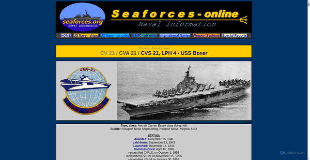 Security scan screenshot of https://www.seaforces.org/usnships/cv/CV-21-USS-Boxer.htm