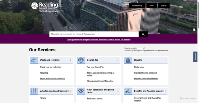 Security scan screenshot of http://www.reading.gov.uk
