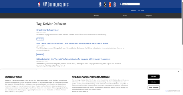 Security scan screenshot of https://pr.nba.com/tag/demar-derozan/