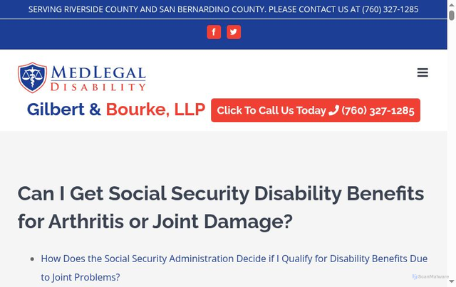 Security scan screenshot of https://palmspringsdisability.com/arthritis-joint-damage/