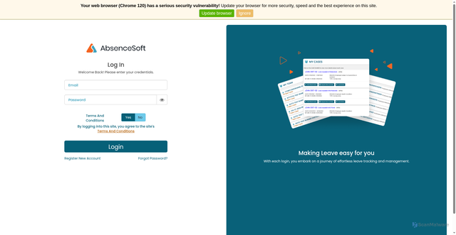 Security scan screenshot of https://peopleinc.ess-absencetracker.com