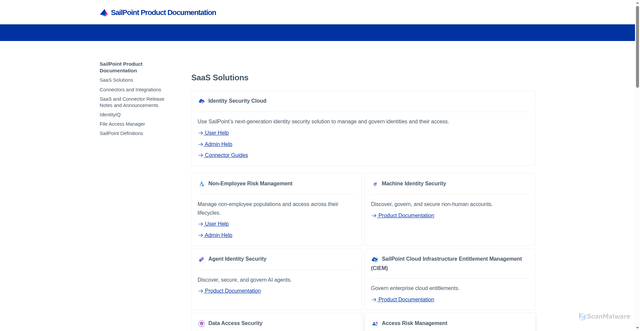 Security scan screenshot of https://documentation.sailpoint.com