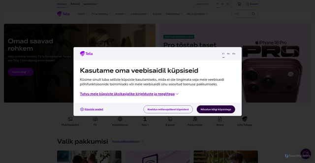 Security scan screenshot of https://telia.ee