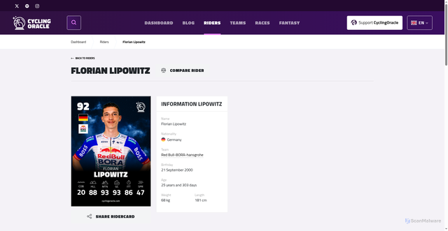 Security scan screenshot of https://www.cyclingoracle.com/en/riders/florian-lipowitz-130790