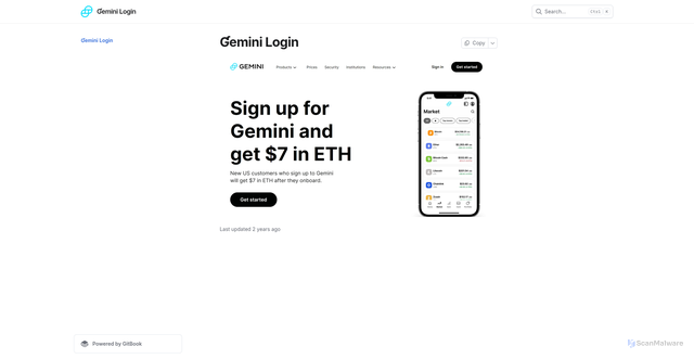 Security scan screenshot of https://gemincxologin.gitbook.io/us/