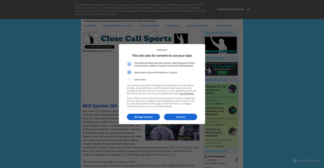Security scan screenshot of https://closecallsports.com