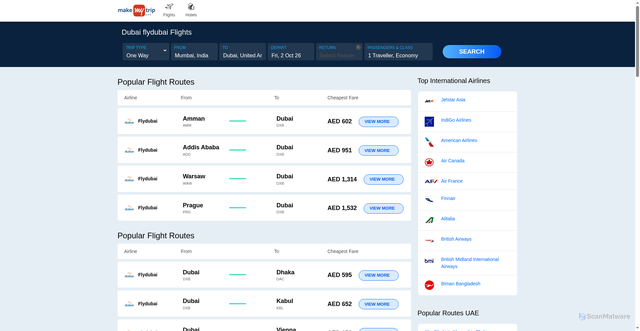 Security scan screenshot of https://ae.makemytrip.global/international-flights/united_arab_emirates/dubai-flydubai-tickets.html