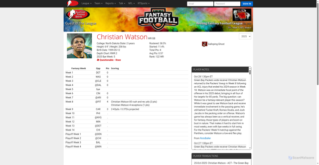 Security scan screenshot of https://www.rtsports.com/football/player-card.php?LID=70874&UID=fantasyfootball&X=716886&PID=17944