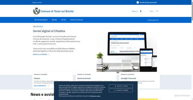 Security scan screenshot of https://www.comune.tezze.vi.it/