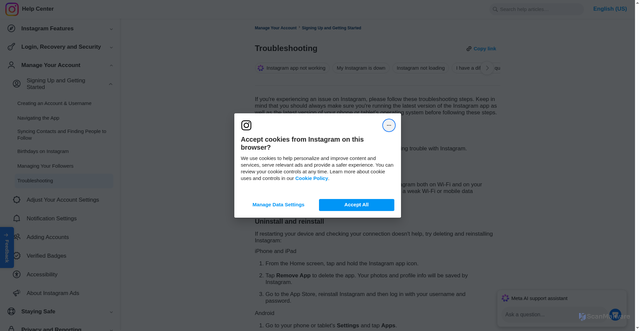 Security scan screenshot of https://help.instagram.com/370569449686414/