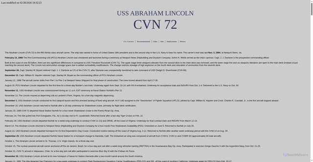 Security scan screenshot of https://www.uscarriers.net/cvn72history.htm