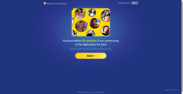 Security scan screenshot of https://www.dateukrainewoman.com/qa/register06.php?aid=2632&oid=CP287341&qpid_offer_id=DUW_802315TUXME&qpid_subid=xferryxjuly&source_tag=ENG&qpid_clickid=17akd8.4.jio8