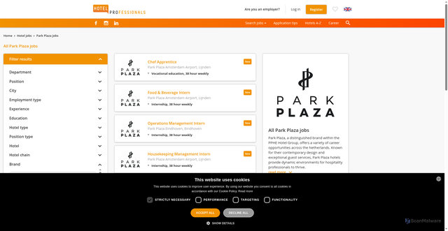 Security scan screenshot of https://www.hotelprofessionals.nl/en/hotel-jobs-park-plaza