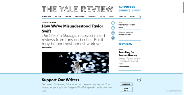 Security scan screenshot of https://yalereview.org/article/stephanie-burt-taylor-swift