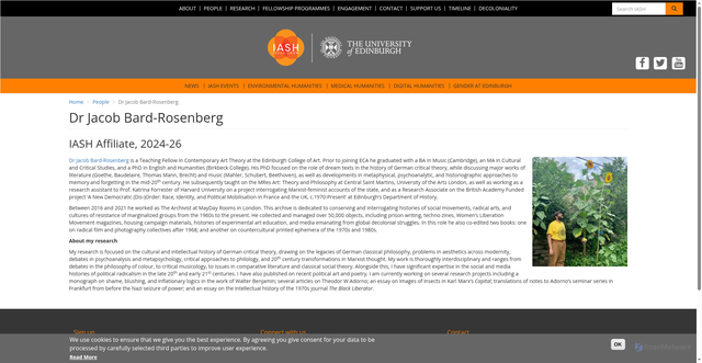 Security scan screenshot of https://www.iash.ed.ac.uk/profile/dr-jacob-bard-rosenberg