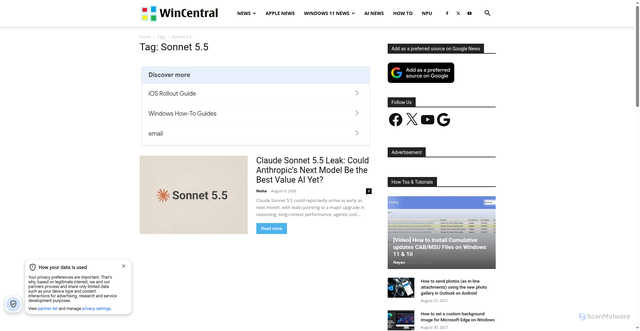 Security scan screenshot of https://thewincentral.com/tag/sonnet-5-5/