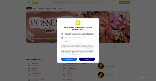 Security scan screenshot of https://www.letras.mus.br