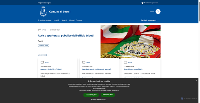 Security scan screenshot of https://www.comune.loculi.nu.it/index.php/it